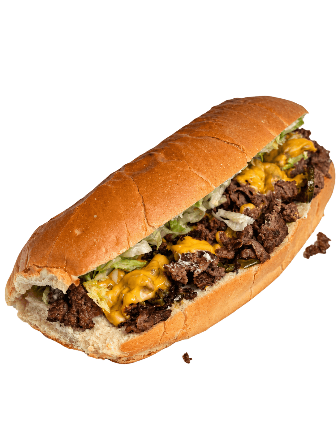 Steak sub with melted cheese and toppings